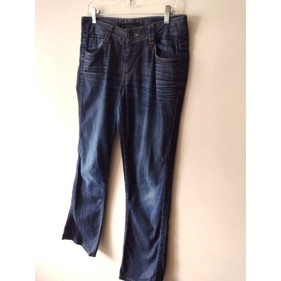 Calvin Klein Lean Bootcut Jeans Women's 8 Blue Mid Rise Stretch 33x32 Whiskered - Picture 5 of 16